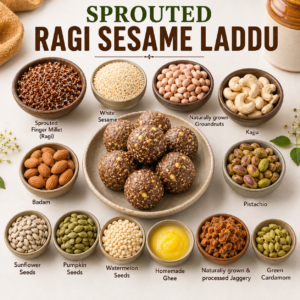 Sprouted Ragi Sesame Laddu